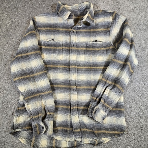 Tailor Vintage Reversible Flannel Shirt Mens Large Gray Green/Blue Plaid Stripes - Picture 4 of 9